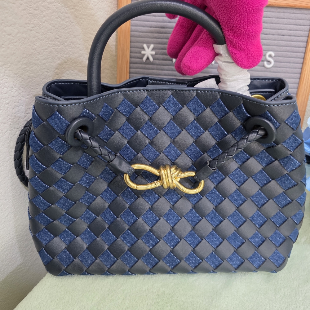 Elegant Navy and Denim Woven Handbag